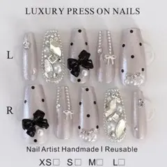 No.6 ネイルチップ ドット 韓国 ワンホン リボン 埋めつくし