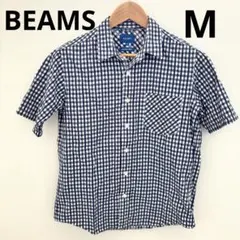 BEAMS ビームス ギンガムチェック 半袖シャツ M おしゃれ　ビームス　青のサムネイル