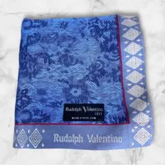 Rudolph Valentino 柄有りハンカチ 約45cm 青系【未使用】のサムネイル