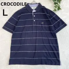 CROCODILE メンズポロシャツ ネイビー ボーダー トップス　Ｌのサムネイル