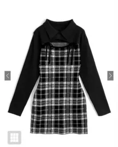 GRL チェック柄フロントオープンリボンニットミニワンピース［ru1373］