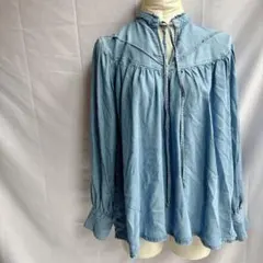 未使用❤️ZARA【S】オーバーサイズ デニムシャツ ライトブルー フリル付き