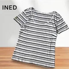 INED イネド ボーダーTシャツ サイズ2（M相当） 半袖 白×ネイビー