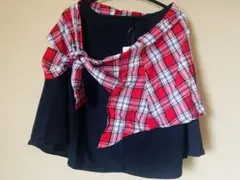 レディース スカートセットアップ M (L表記) 黒と赤チェック