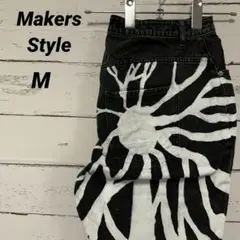 Makers Style アートペンキプリント ブラックデニムパンツワイド