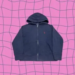 00s Ralph Lauren 短丈 ジップパーカー ナス紺 Y2k グランジ