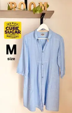 CUBE SHUGARキューブシュガー　七分袖シャツワンピ　ブルー青　Mサイズのサムネイル