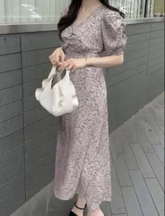 GRL グレイル 花柄バックリボンVネックワンピース[mc015]