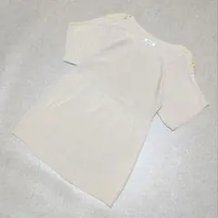 ALPHA CUBIC 半袖ニット M 肩ボタン チュニック丈 アイボリー 淡色