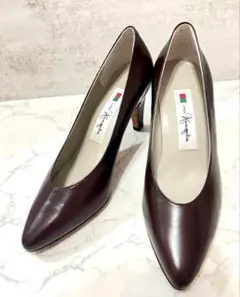 銀座かねまつ レザーパンプス ブラウン 美品 ポインテッドトゥ 冠婚葬祭 就活