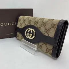 【美品】グッチ 282431 GGキャンバス インターロッキングG 長財布 濃茶のサムネイル