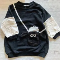 ひつじのショーン 裏毛ワンピーストレーナー 黒 白 90