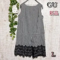 【GU】ジーユー　ワンピース　Ｌ　新品　ノースリーブ　チェック柄　レース　ミディ
