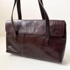 ヒロフ HIROFU ハンドバッグ ショルダー Hロゴ レザー ボルドー 茶