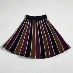 レトロモダン ストライプ柄 ニットフレアスカート ウエストゴム