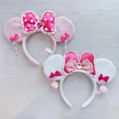 ディズニー ミニー イヤリング カチューシャ ピンク ホワイト ２個セット ペア