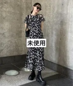 rienda チェストスリットレオパードマーメイドワンピース　ブラック