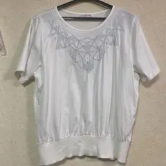訳あり　LEMUDA 半袖カットソー ホワイト 刺繍 Lサイズ