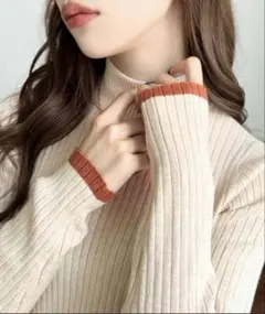 12G ボトルネック配色ラインワイドリブニットプルオーバー