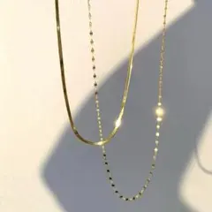 【大人気】ステンレスネックレス　2連チェーン　ゴールド　シルバー