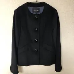 【美品】INDIVI インディヴィ　ショートコート　ブラック　ファーマフラー付き