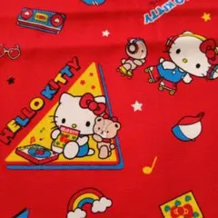 ★ハローキティ 　音楽プリント　綿　生地 　赤