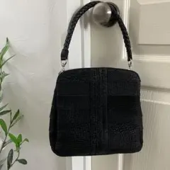 未使用✨ブラック本革リアルレザーパッチワークハンドバッグショルダーバッグ冠婚葬祭