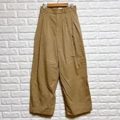 a.v.v【L】ワイドパンツ 無地ベージュ 通勤 コットン混