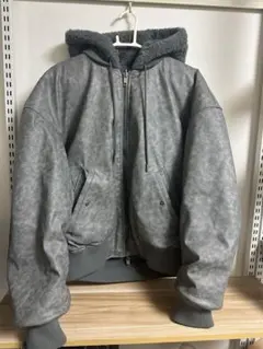 ZARAグレー フード付き レザー風ジャケット