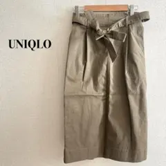 UNIQLO カーキ タイトスカート ウエストリボン付き