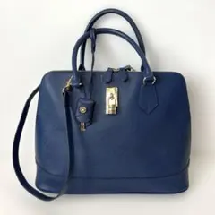 A4可】サマンサタバサ 2way ビジネスバッグ ネイビー レザー 鍵付き 通勤