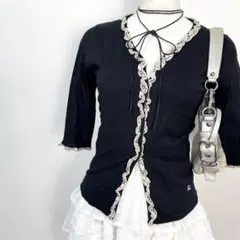 y2k❤️ BURBERRY ホースロゴ ノバチェックフリル カーディガン