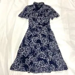 美品 ローレンラルフローレン 花柄 ワンピース ボウタイ　リボン　ハイビスカス