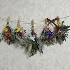 ハンドメイド ドライフラワーガーランド5点セット　ハーブ