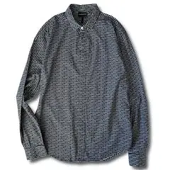 美品 EMPORIO ARMANI ロゴ総柄 比翼 シャツ XL スリムフィット
