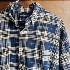 【高配色】Ralph Lauren Blue White チェックネルシャツ