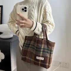 By sozakka ブラウン系チェック トートバッグ 小型