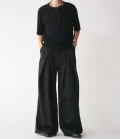 クロスタックワイドスラックスパンツ　ストライプ柄