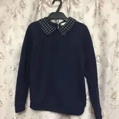 ❤️【裏起毛】❤️ピンクアドベ❤️襟付きトレーナー❤️紺色❤️