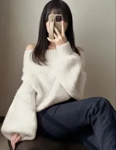 GRL オフショルダーシャギーニットトップス[dr664]