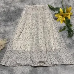 earth music&ecology 花柄プリーツスカート ロングスカート 白