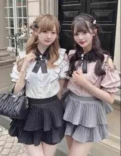 GRL グレイル オフショルダーフリルブラウス プリーツスカート セットアップ