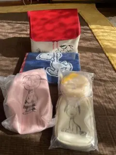 スヌーピー キャンバスポーチ犬小屋風、小銭入れタオル他ポーチセット