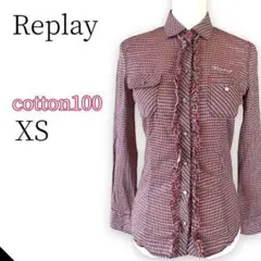 ☆美品　Replay リプレイ　フリル付きシャツ　長袖　チェック　コットン　綿のサムネイル