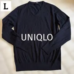 良品❣️ UNIQLO メンズ　L エクストラファインメリノセーター　Vネック　黒
