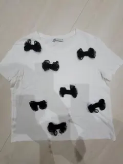ZARA☆Tシャツ　立体レースリボン　M