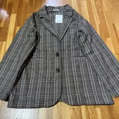 テーラードジャケット　中茶　Mサイズ　チェック柄