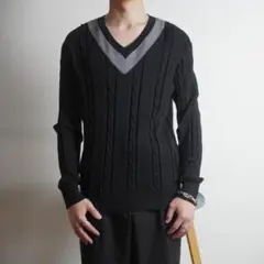 JUN MEN Vネックニットセーター チルデン ブラック/DZ3