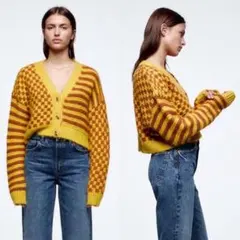 ZARA　コントラスト ジャカードニット ジャケット