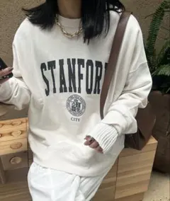 ap retro ／ ロゴプリント裏毛ルーズプルオーバー カレッジロゴトレーナー